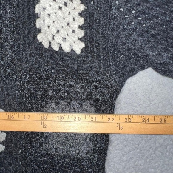 VTG Esprit Sweater Women's Sz Medium Black Crochet Patchwork Wool Blend Cottage - Picture 6 of 7